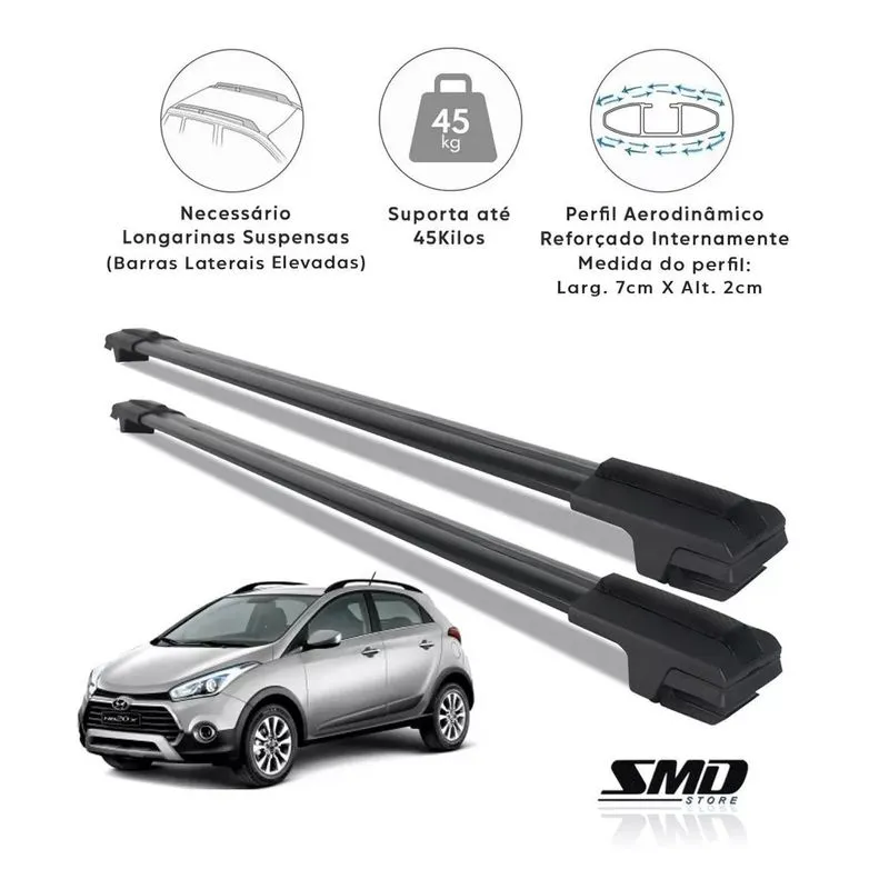Travessa Rack Teto Larga Preto Hyundai Hb20x 2013 À 2020