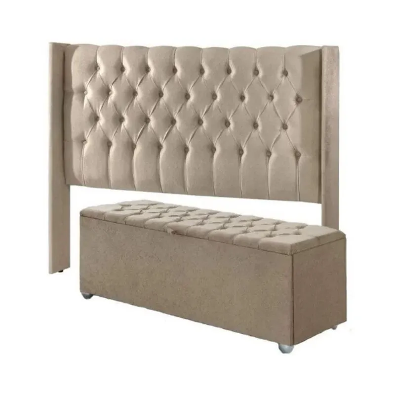 Conjunto Cabeceira Capitone Riviera 1,40 e Recamier Paiva 1,30 Bege