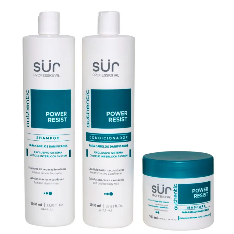 Sur Profissional Power Resist - Shampoo 1000ml + Condicionador 1000ml + Máscara 500ml