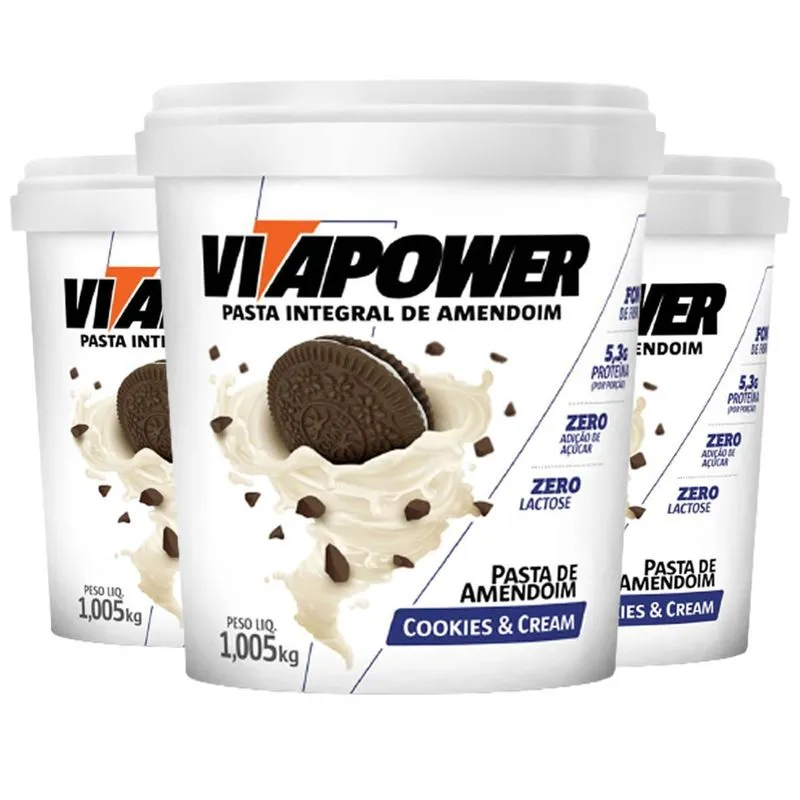 Kit 3x Pastas Amendoim Premium 1kg Cookies And Cream Cookies