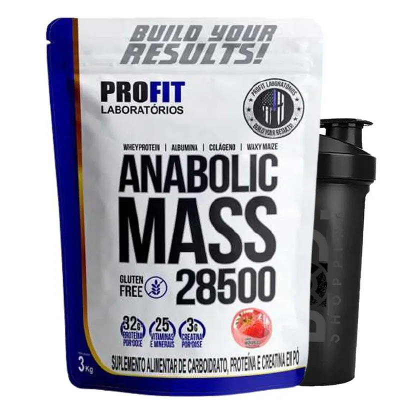 Anabolic Mass 3kg 28500 + Coqueteleira Morango Morango Kit