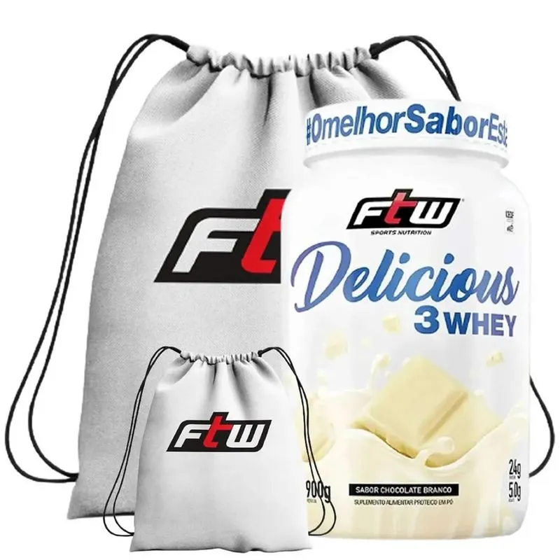 Delicious 3 whey 900G + mochila impermeavel esportiva branca (chocolate branco)