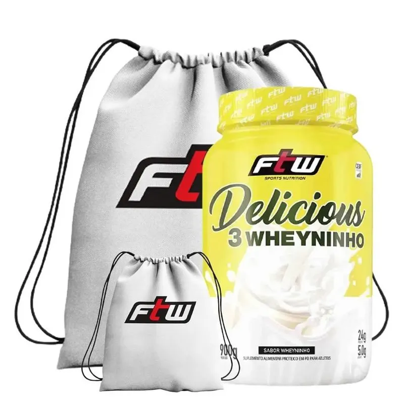 Delicious 3 whey 900G + mochila impermeavel esportiva branca (wheyzinho)