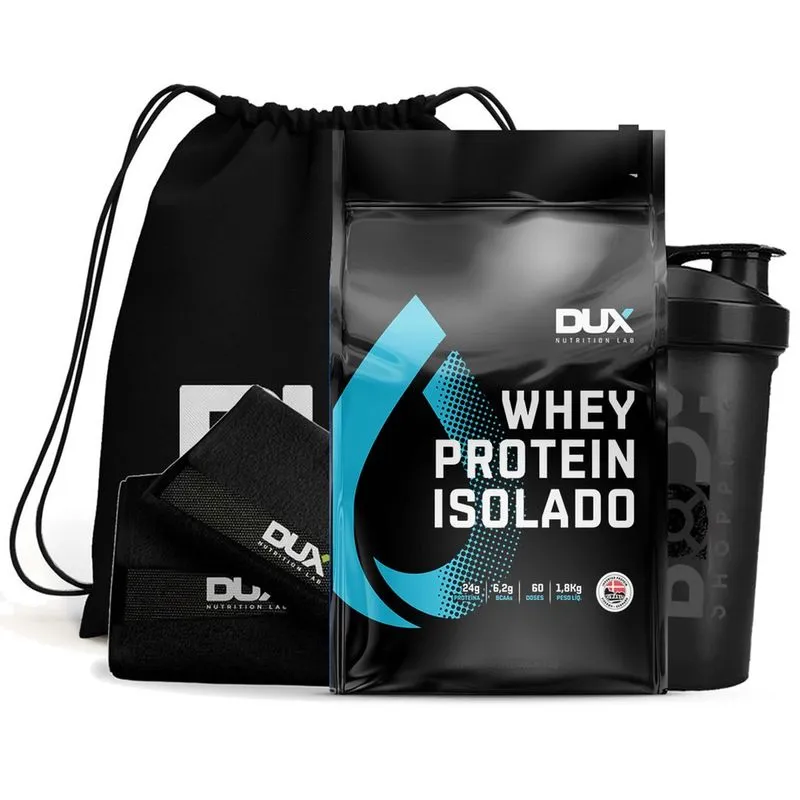 Whey protein isolado 1.8KG + kit academia preto (morango)