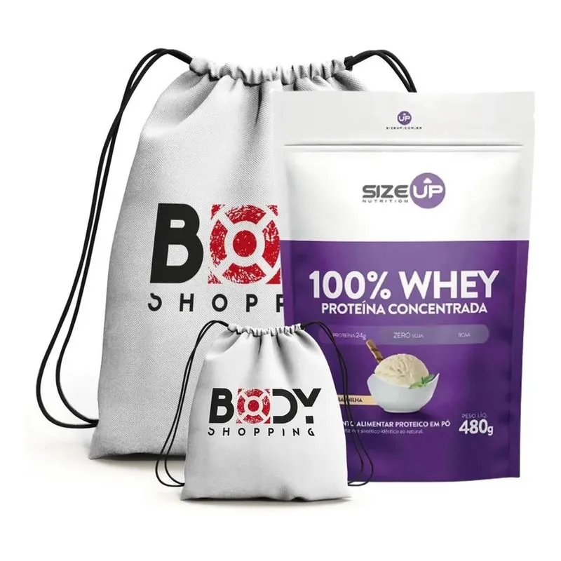 100% whey protein pure 480G + mochila impermeavel esportiva branca - size up (baunilha)