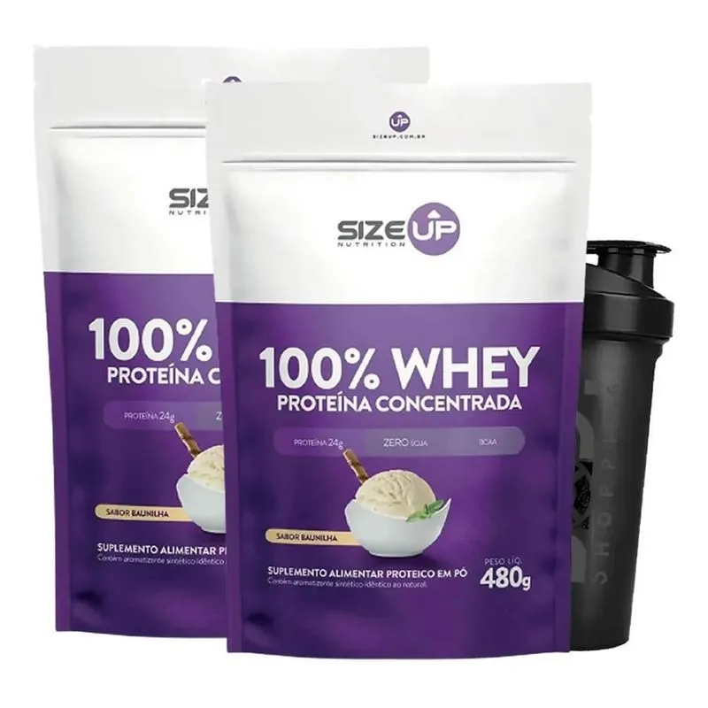 Kit 2x Whey Protein 100% 1.05 Lb + Shaker Size Up Baunilha
