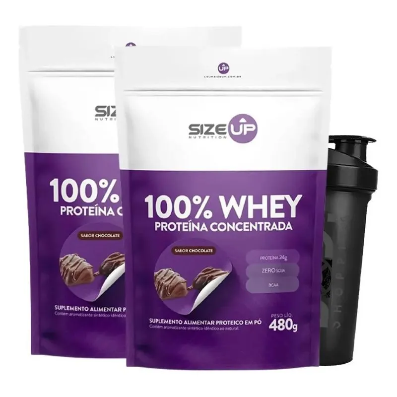 Kit 2x Whey Protein 100% 1.05 Lb+ Shaker Size Up Chocolate