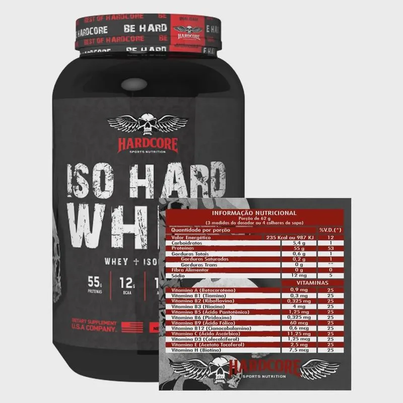 Kit Whey Iso Hard 900g + Mochila (branco) - Hardcore - Isolado (morango)