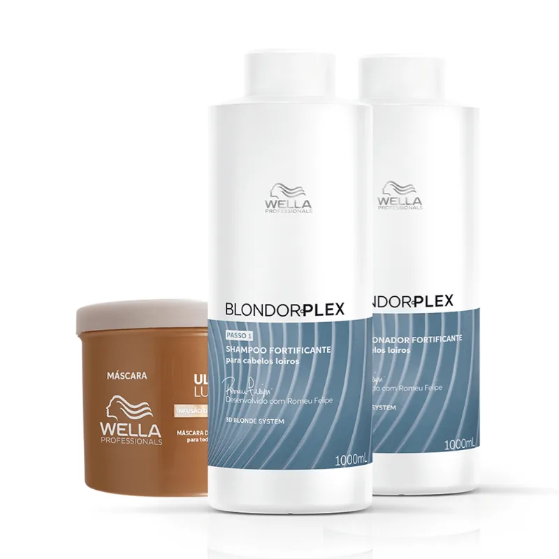 Kit Wella Blondorplex Salão Óleo Luxe - Shampoo 1L + Condicionador 1L + Oil 500ml
