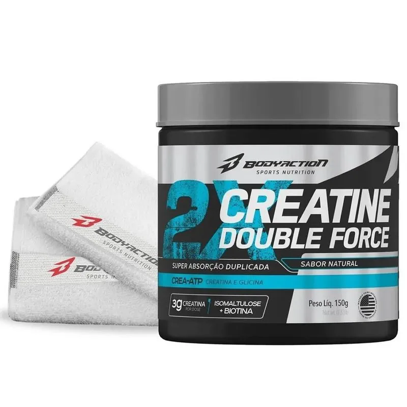 Creatine double force 150G + toalha fitness branca - bodyaction