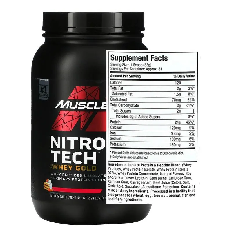 Whey Protein Nitro Tech Gold 1kg + Camiseta Preto G Vanilla