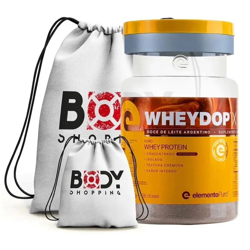 Whey protein wheydop X 900G + mochila esportiva branca - elemento puro (leite condensado)