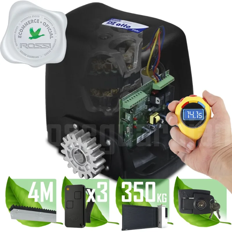 Kit 1 Motor Rossi Dz Atto 4m Crem 3 Control Portão 350Kg