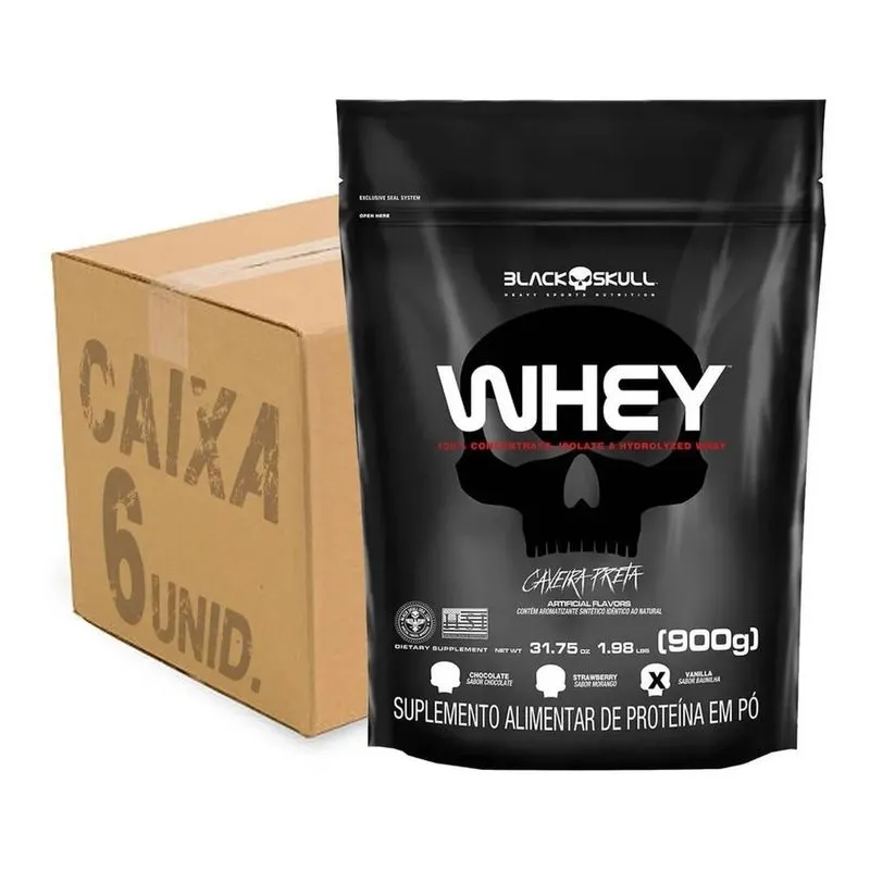 Kit 6 Whey Protein 900G 5.4Kg Total Black Skull Baunilha