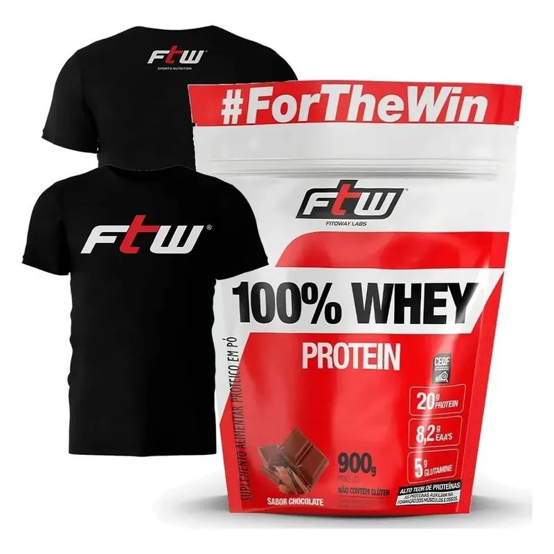 100% Whey Protein 900g Ftw Cookies + Camiseta Preta Gg