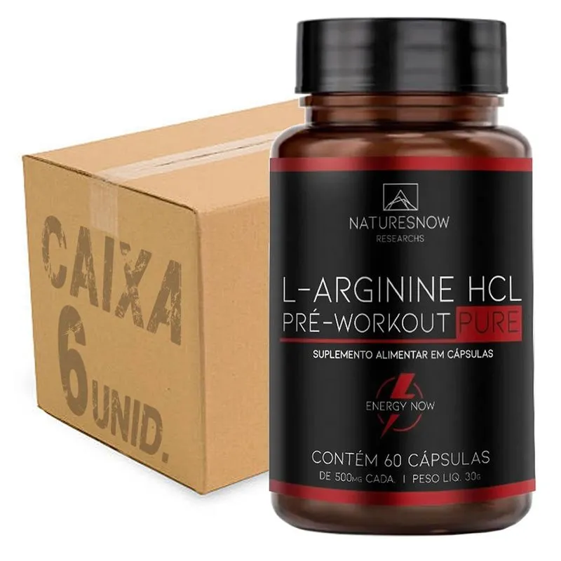 Kit 6 L-arginine Pre Workout 60 Caps Natures Now Sem Sabor