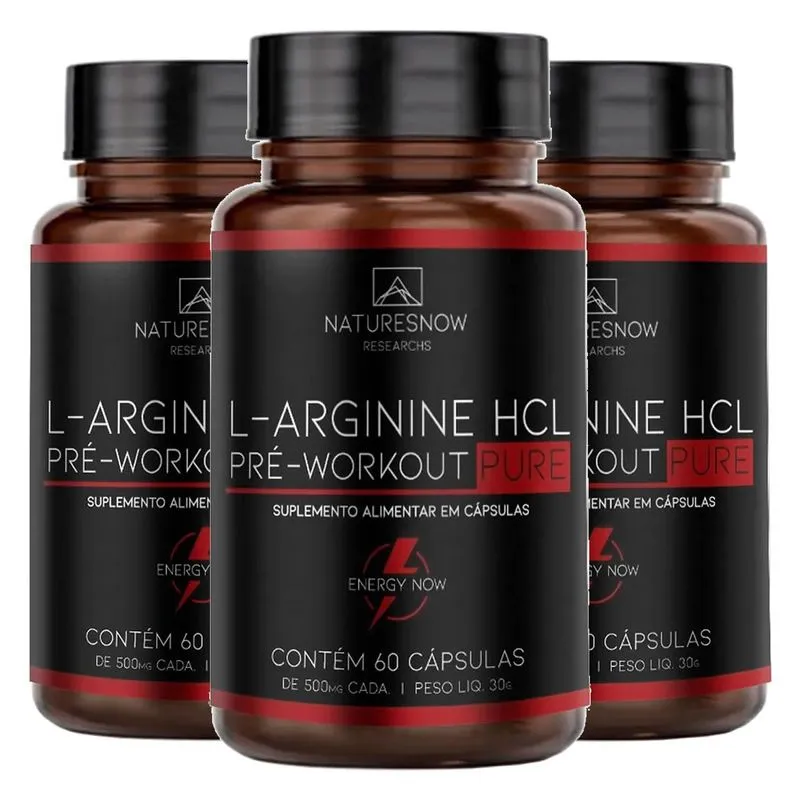 Kit 3x L-arginine Hcl Pre Workout 60cãps Natures Now