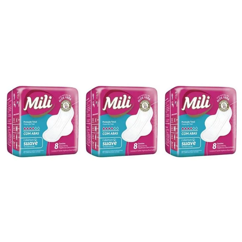Mili Conforto Total Fluxo Baixo Absorvente Suave C-abas C-8 (Kit C-03)