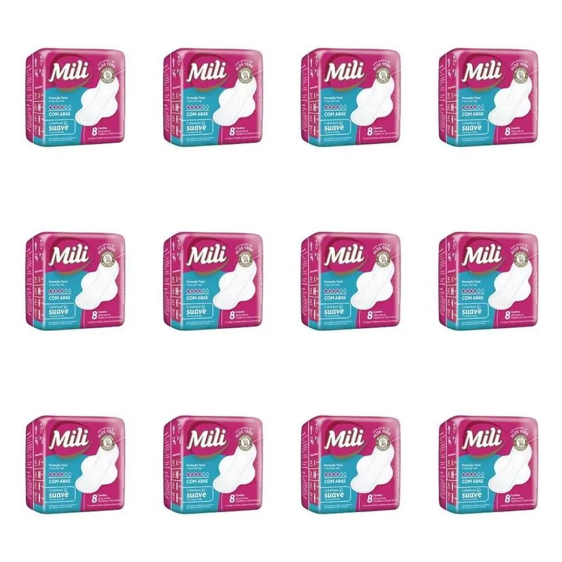 Mili Conforto Total Fluxo Baixo Absorvente Suave C-abas C-8 (kit C-12)