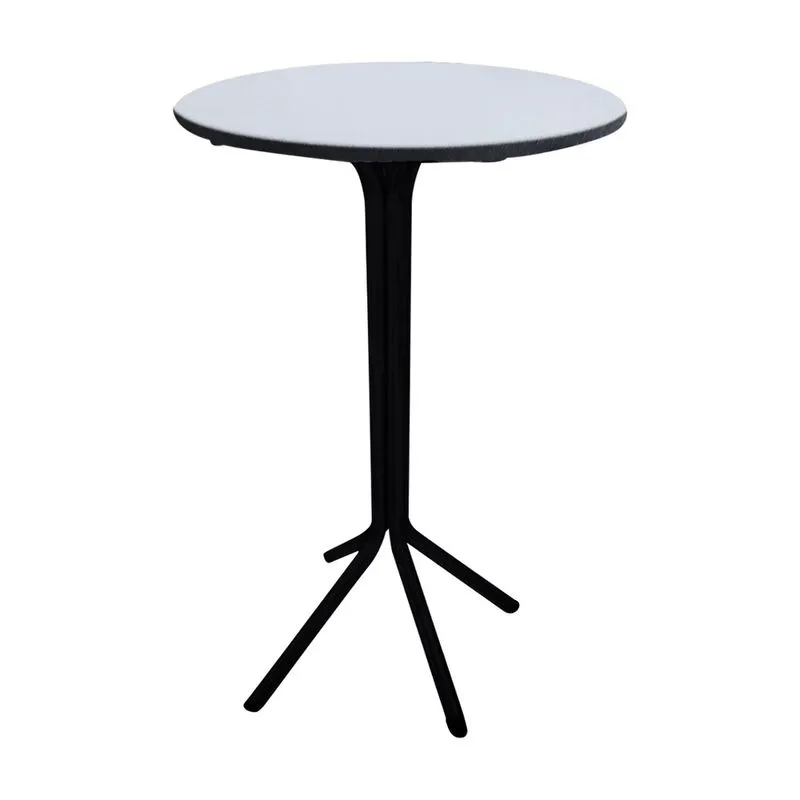 Mesa Bistrô Alta Aruba Preta c/ Tampo Redondo 60cm Mdf Branco c/ Borda Preta