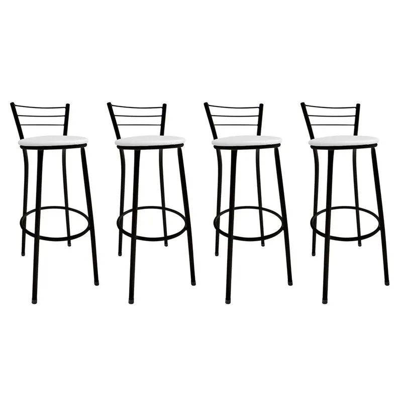 Kit 4 Banquetas Alta Cairo Preta Assento Branco