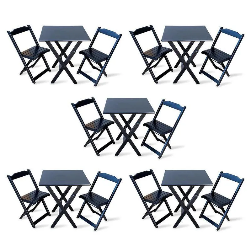 Kit De 5 Conjuntos De Mesa Dobrável 60x60 Com 2 Cadeiras Preto Cor: Preto