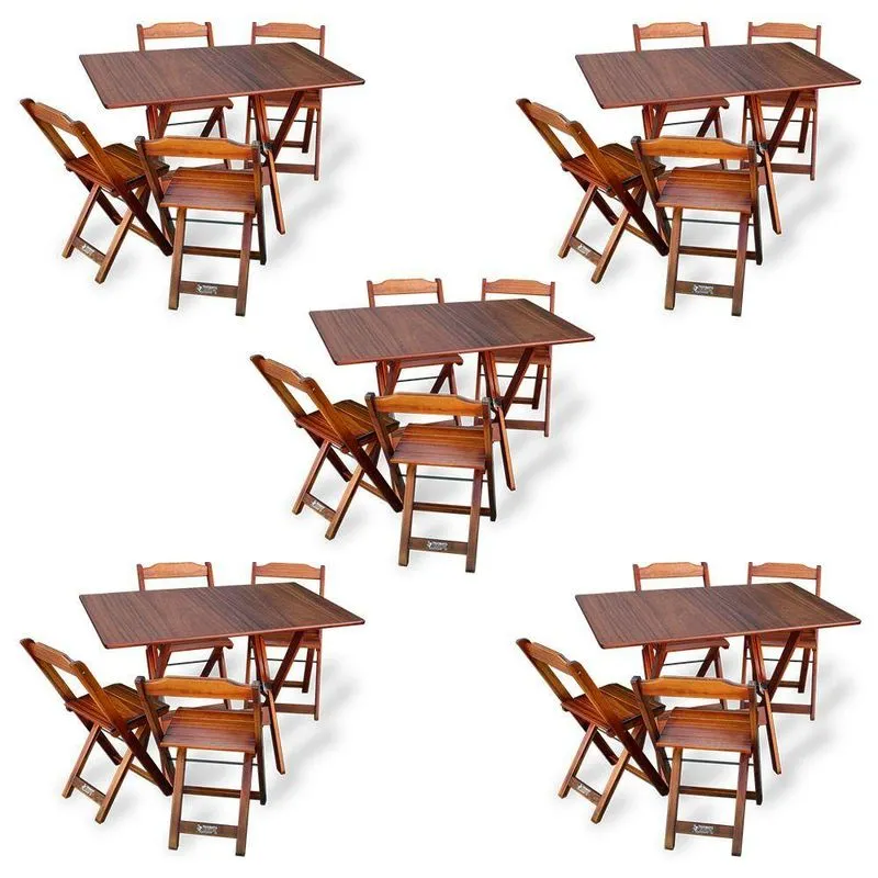 Kit De 5 Conjuntos De Mesa Dobrável 70x110 Com 4 Cadeiras Imbuia Cor: Marrom
