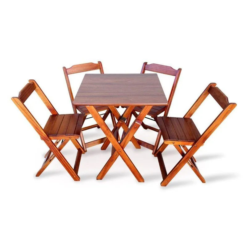 Conjunto Com Jogo De Mesa 70x70 Com 4 Cadeiras Dobraveis Imbuia Cor: Marrom