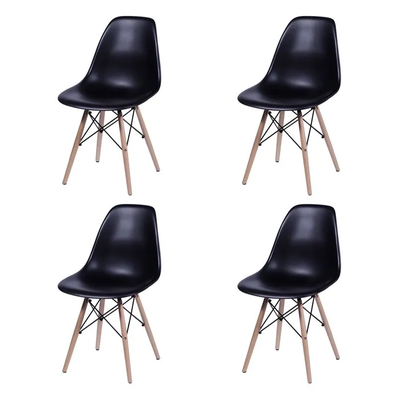 Kit 4 Cadeiras Dkr Design Base Madeira Assento Preto