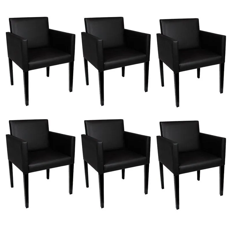 Kit 6 Poltronas Executiva 1 Lugar Corino Luxo Pé Aberto Preto