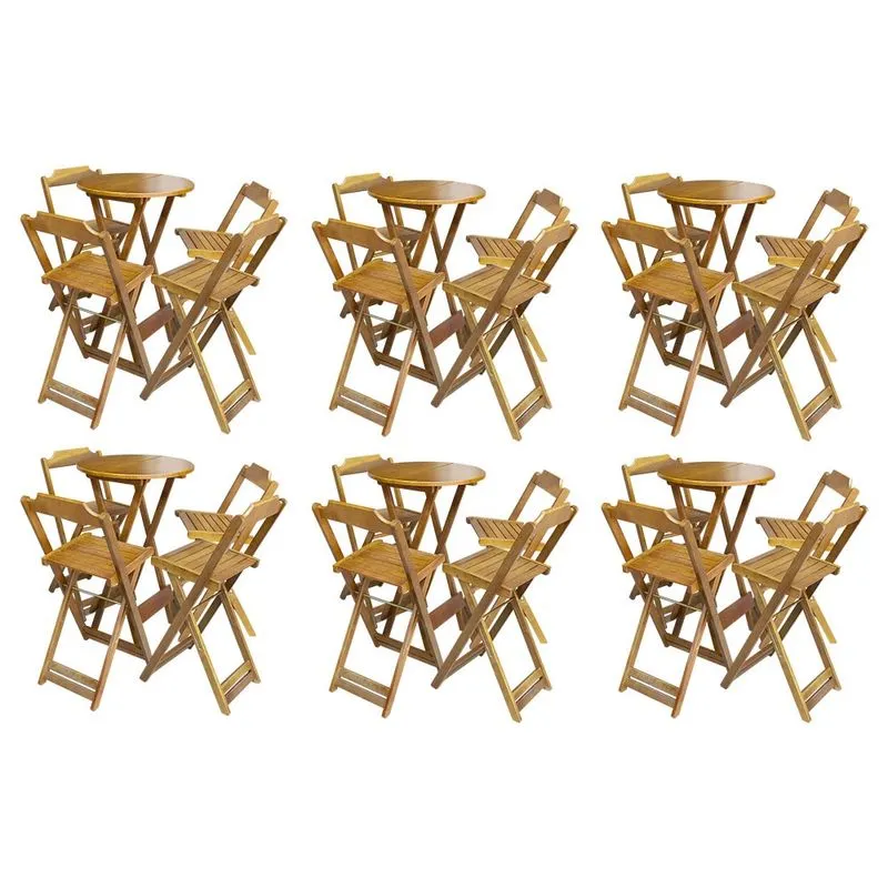 Kit 6 Jogos de Mesa Bistrô de Madeira com 4 Cadeiras Dobravel Ideal para Bar e Restaurante Mel