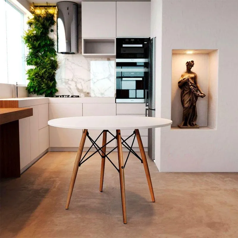 Mesa Eiffel Wood Tampo De Madeira 90 Cm Branco New Green - Branco