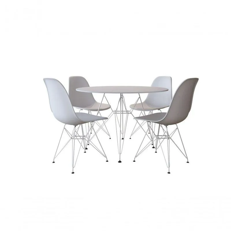 Conjunto Jantar De Ferro Branco Tampo Redondo Branco 90cm Com 4 Cadeiras Brancas