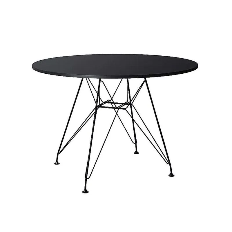 Mesa Ferro Preto Tampo Redondo Madeira Preto 90Cm