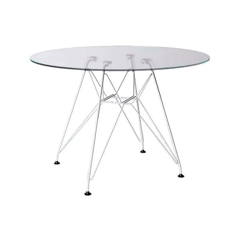 Mesa Ferro Branco Tampo Redondo Vidro 90Cm