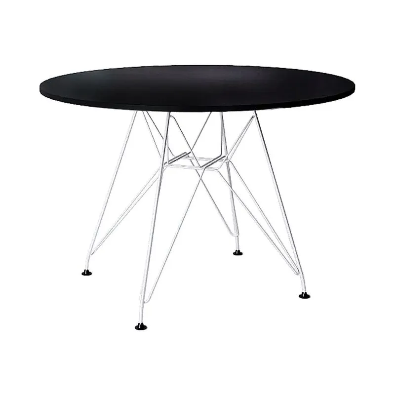 Mesa Eames Ferro Branco Tampo Redondo Madeira Preto 90cm