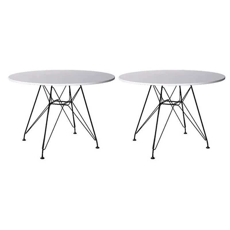 Kit 2 Mesa Eames Ferro Preto Tampo Redondo Branco 90cm