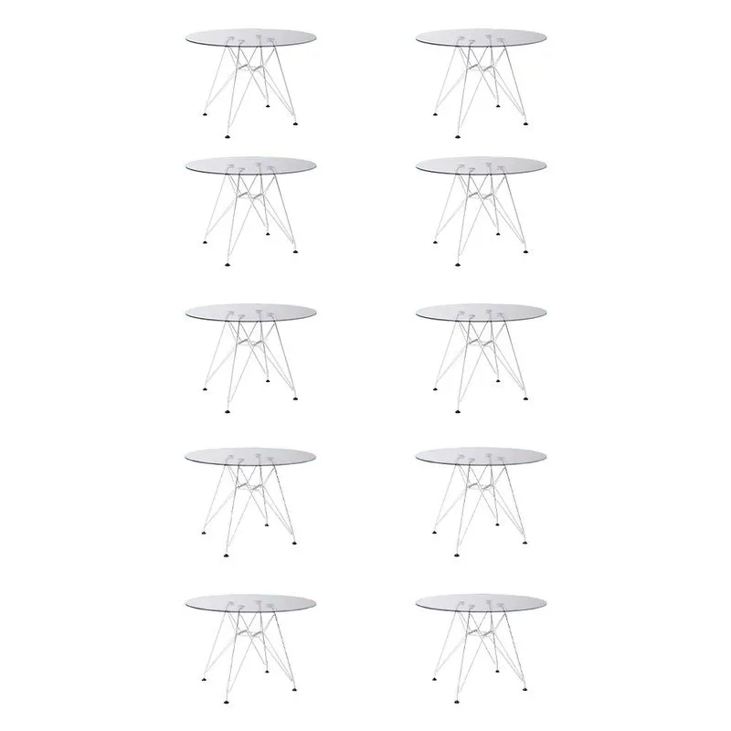 Kit 10 Mesas Eames Ferro Branco Tampo Vidro 110cm