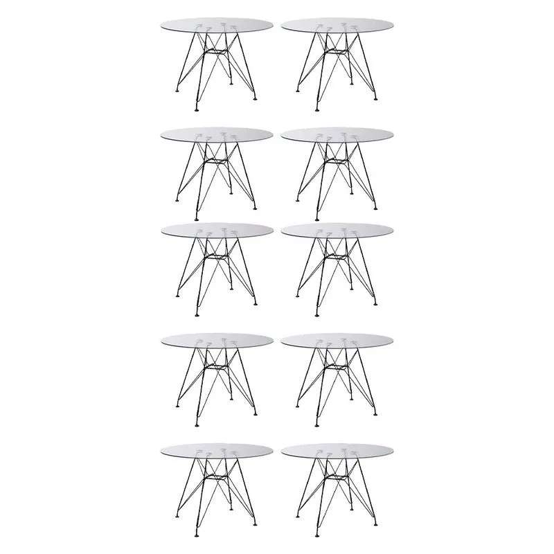 Kit 10 Mesas Eames Ferro Preto Tampo Redondo Vidro 110cm