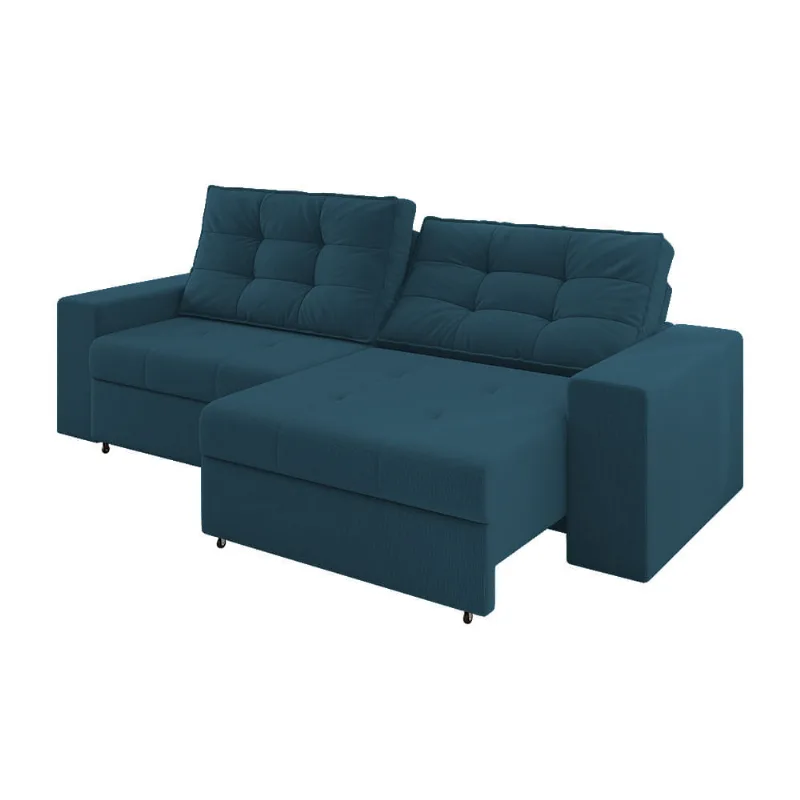 Sofá Mississipi Plus Veludo Azul Marinho Retrátil e Reclinável 2,30m Mola Ensacada