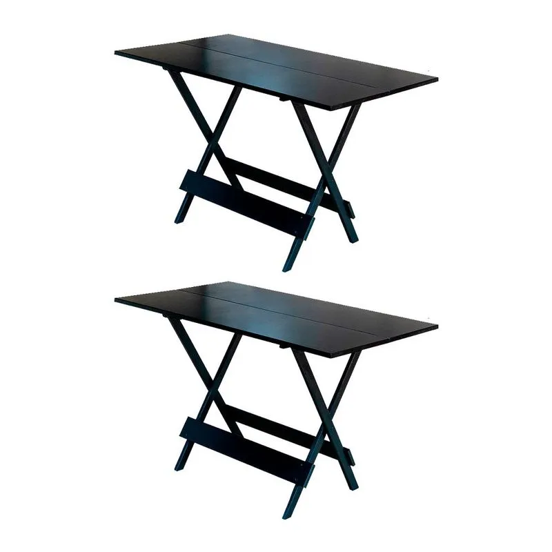 Kit 2 Mesas Dobravel de Madeira 120 X 70 - Preto