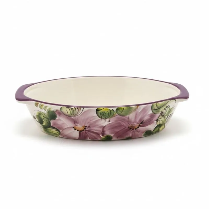 Travessa Oval Em Cerâmica Rústica – Pintura Floral Artesanal