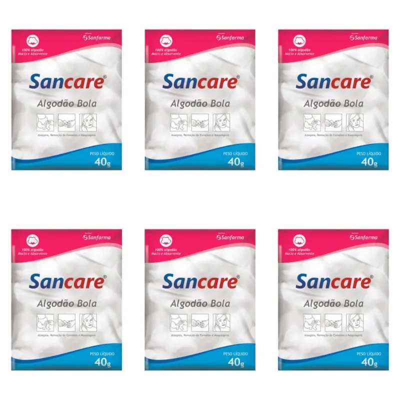 Sanfarma Sancare Algodão Bola 40g (Kit C/06)