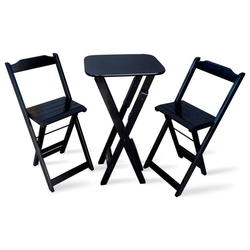 Jogo Dobravel Bistro Com 2 Cadeiras Preto Cor: Preto