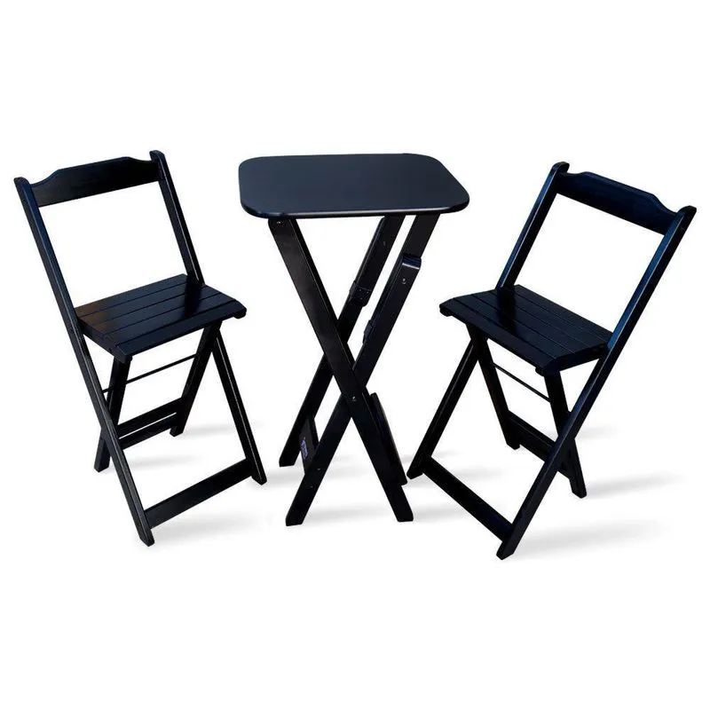 Conjunto De Bistro Com 2 Cadeiras Dobravel Preto Cor: Preto