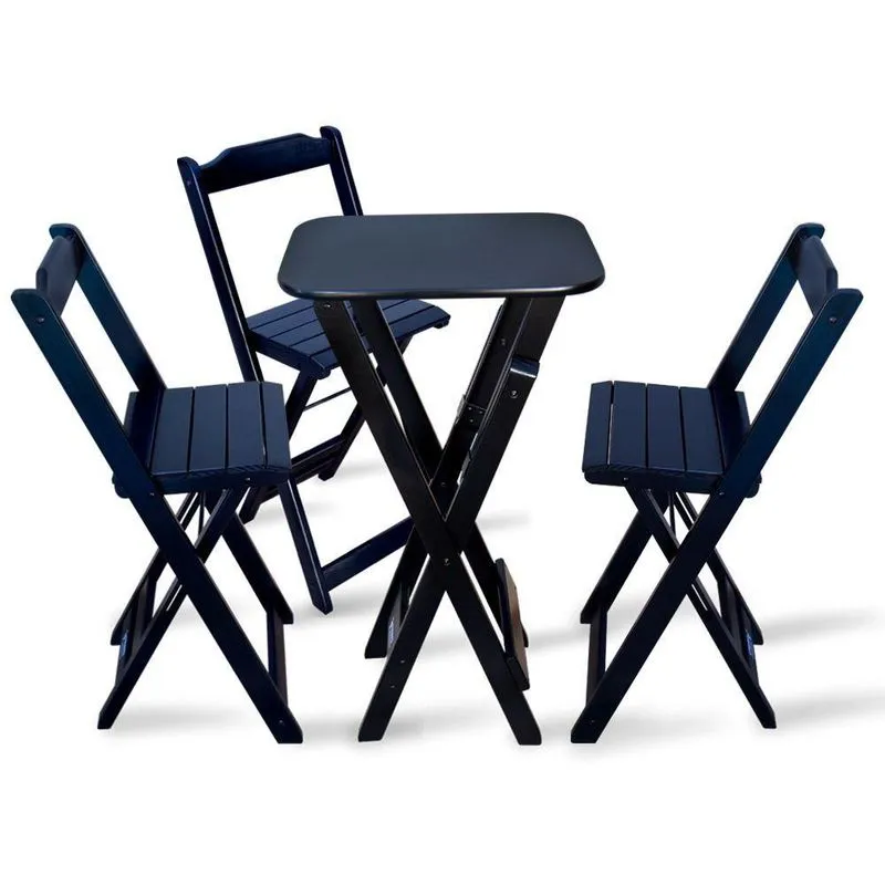 Conjunto De Mesa Bistro Dobravel Com 3 Cadeiras Preto Cor: Preto