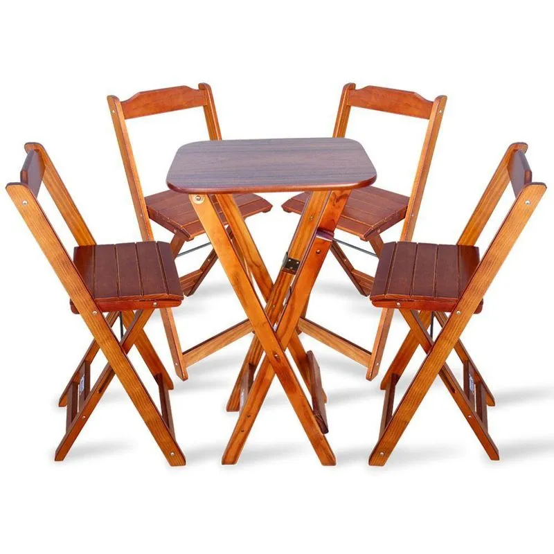 Jogo De Mesa Bistro Com 4 Cadeiras Dobravel Para Area De Lazer Imbuia Cor: Marrom