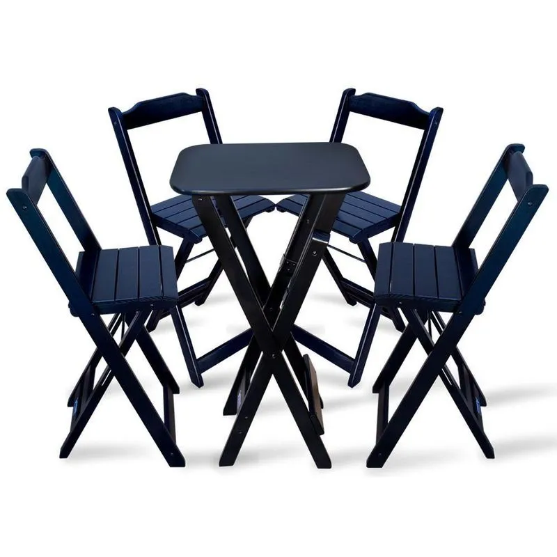 Conjunto De Bistro Com 4 Cadeiras Dobravel Preto Cor: Preto