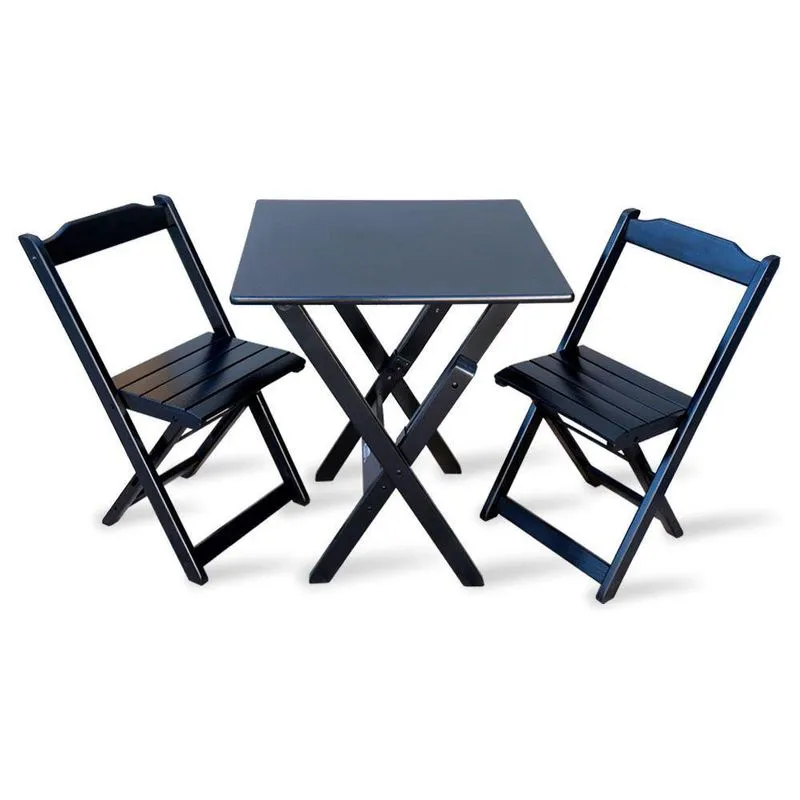 Jogo De Mesa Dobravel Com 2 Cadeiras 70x70 Para Area De Laser Preto