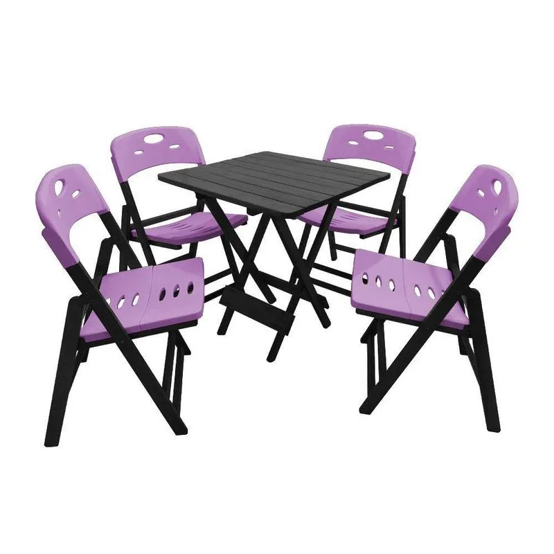 Conjunto De Mesa Dobravel 70X70 Com 4 Cadeiras Preto Polipropileno Roxo